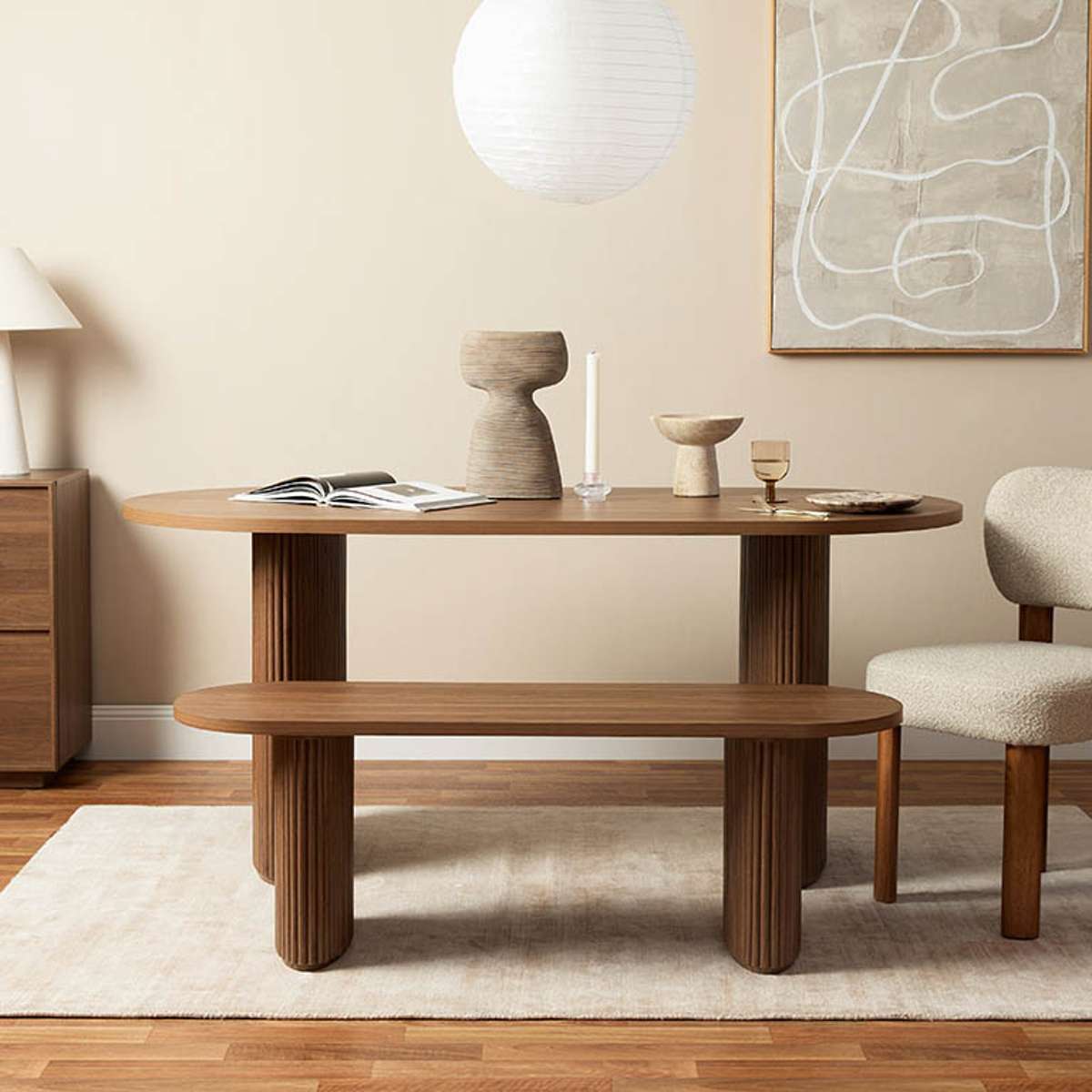 Amara Six Seater Dining Table - Walnut - Mocka New Zealand