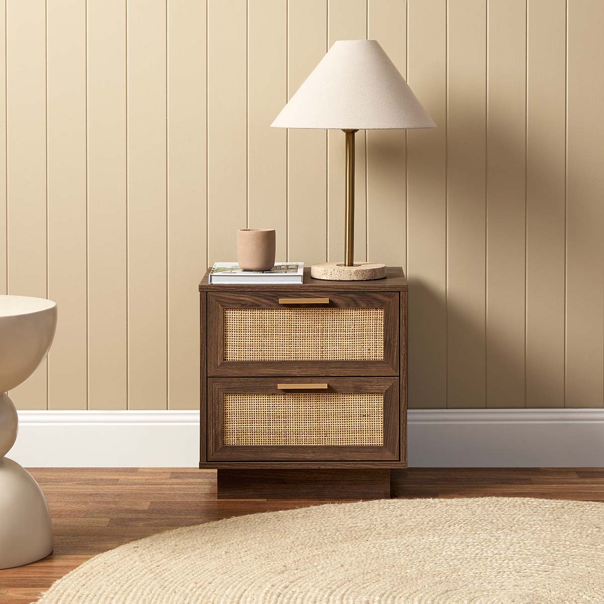 Noosa Rattan Bedside Table - Walnut - Mocka New Zealand