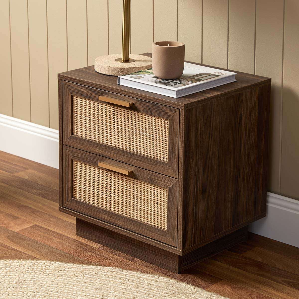 Noosa Rattan Bedside Table - Walnut - Mocka New Zealand