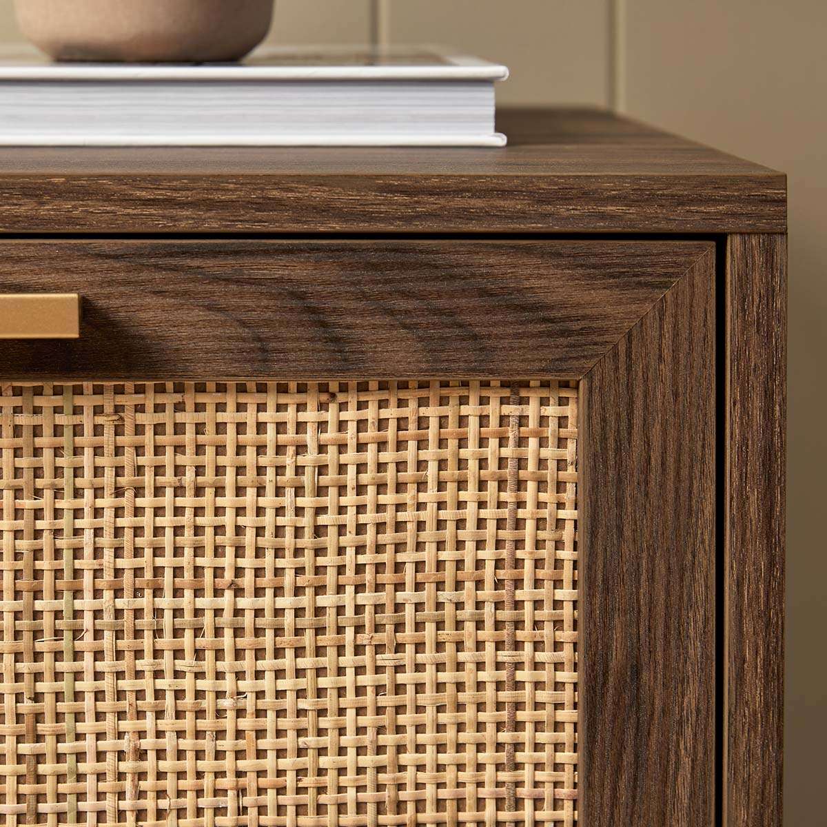 Noosa Rattan Bedside Table - Walnut - Mocka New Zealand