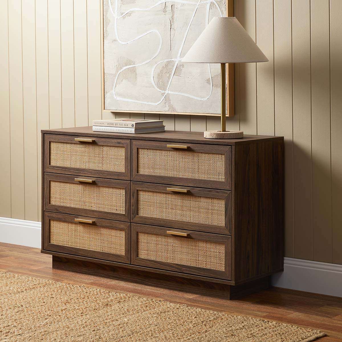 Noosa Rattan Six Drawer - Walnut - Mocka New Zealand