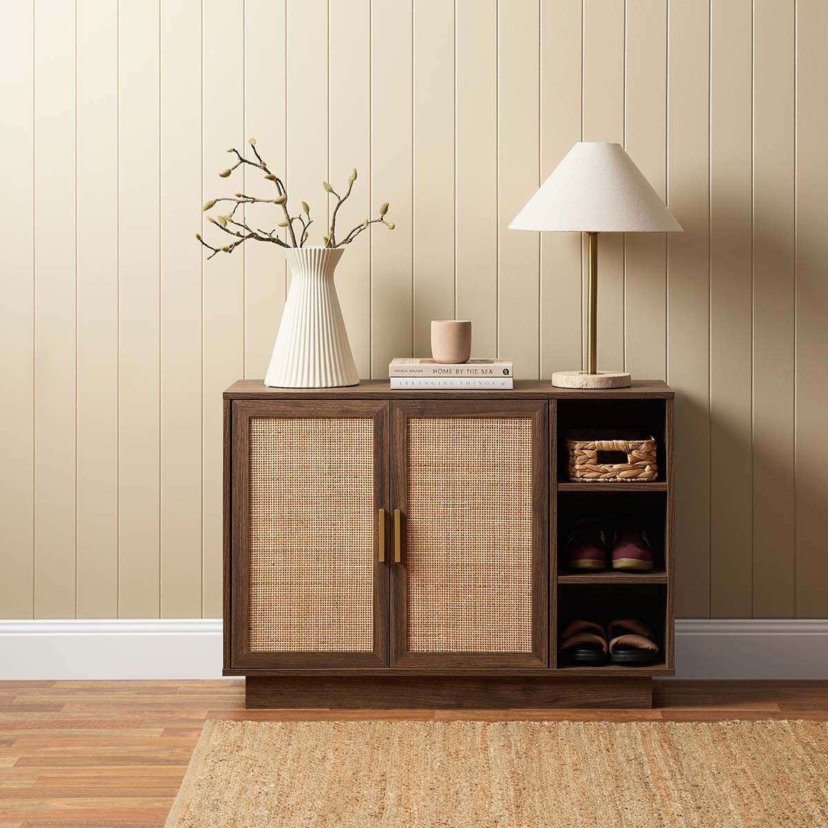Noosa Rattan Shoe Cabinet - Walnut - Mocka New Zealand