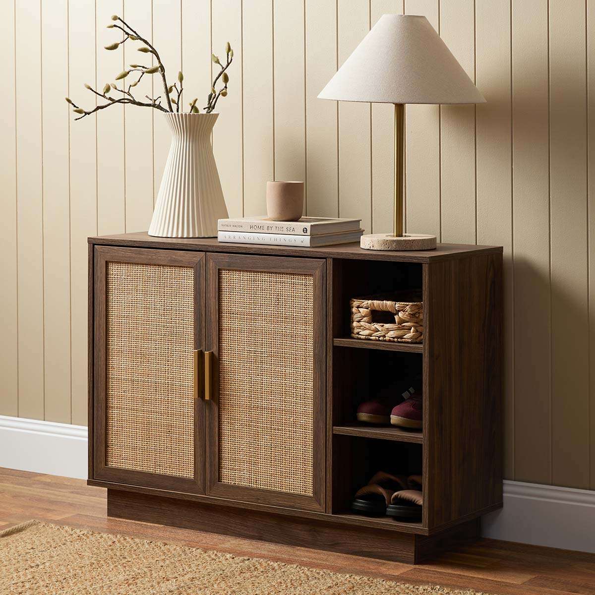 Noosa Rattan Shoe Cabinet - Walnut - Mocka New Zealand