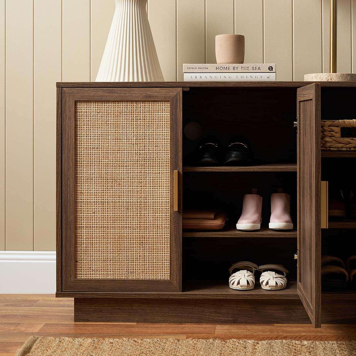 Noosa Rattan Shoe Cabinet - Walnut - Mocka New Zealand