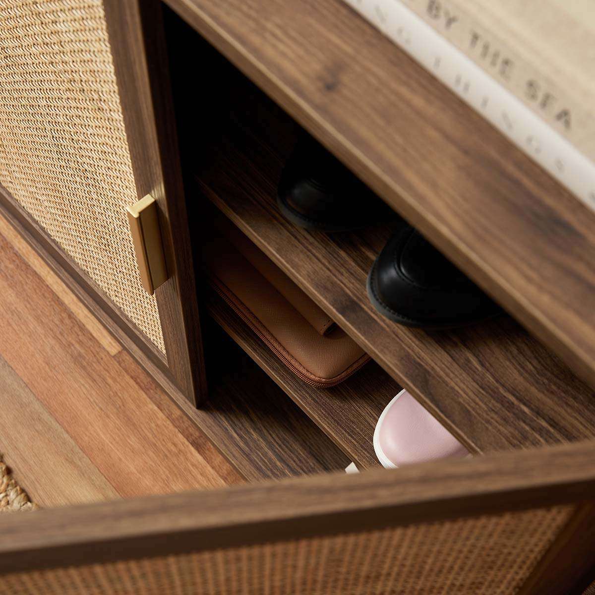 Noosa Rattan Shoe Cabinet - Walnut - Mocka New Zealand