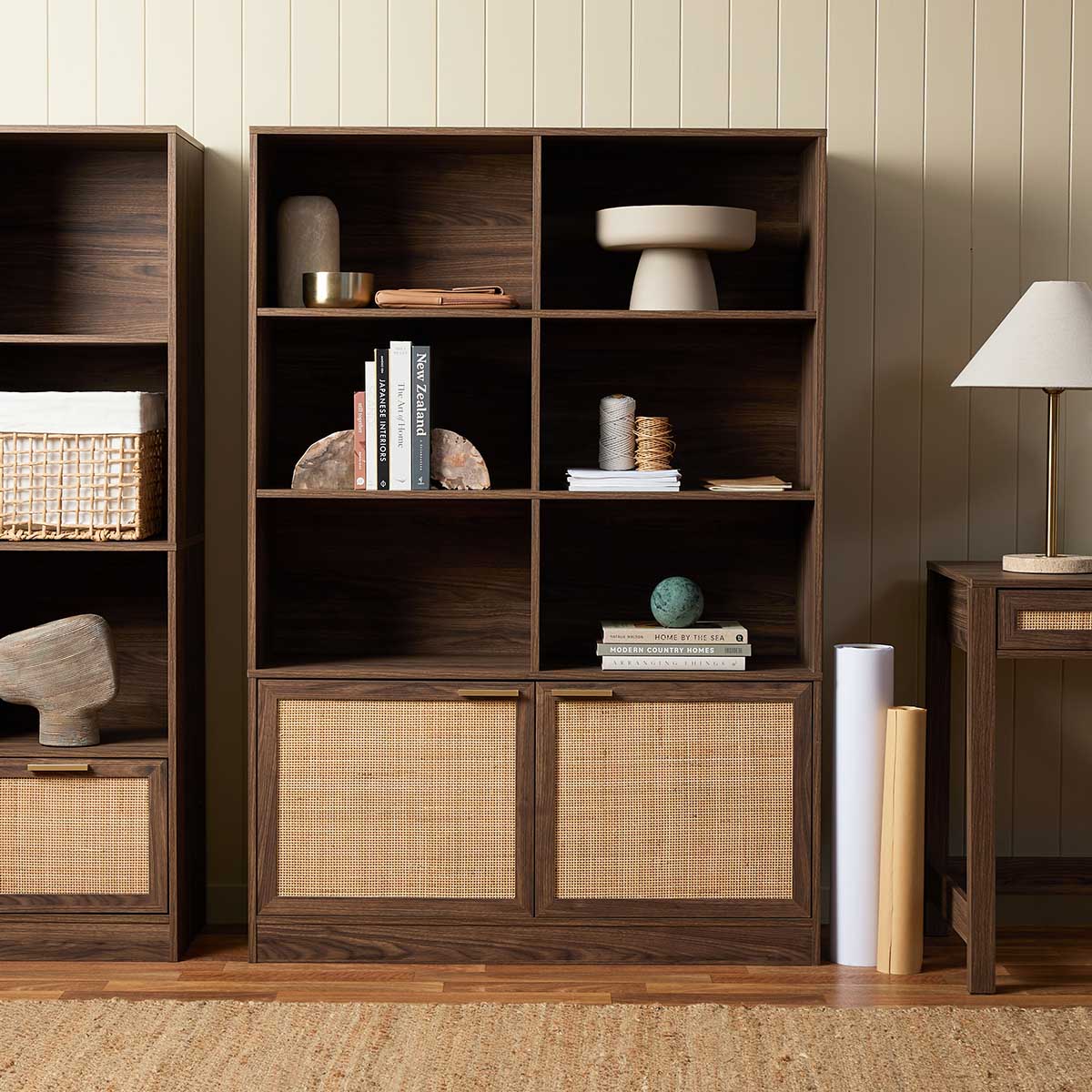 Noosa Rattan Large Bookcase - Walnut - Mocka New Zealand