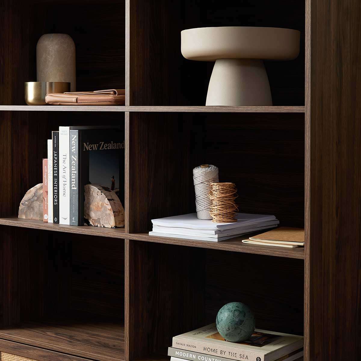 Noosa Rattan Large Bookcase - Walnut - Mocka New Zealand