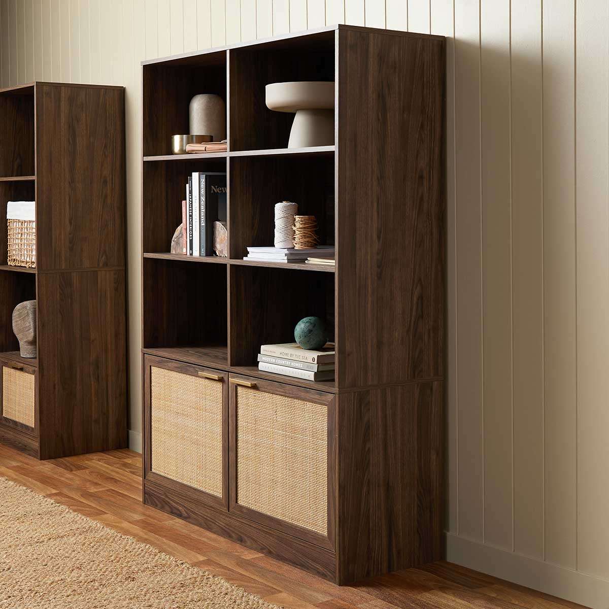 Noosa Rattan Large Bookcase - Walnut - Mocka New Zealand