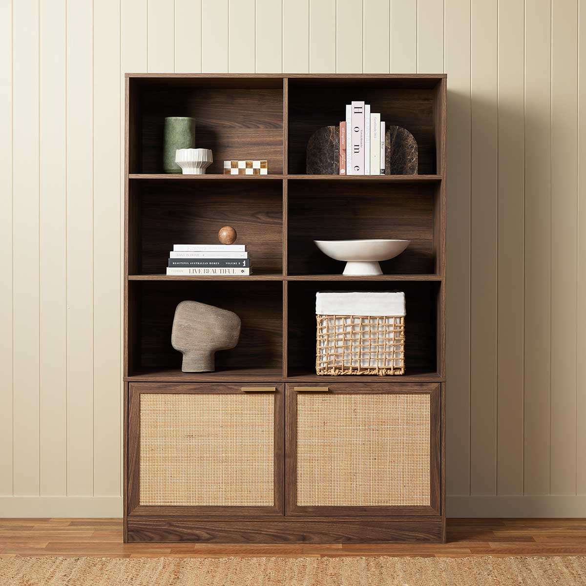 Noosa Rattan Large Bookcase - Walnut - Mocka New Zealand