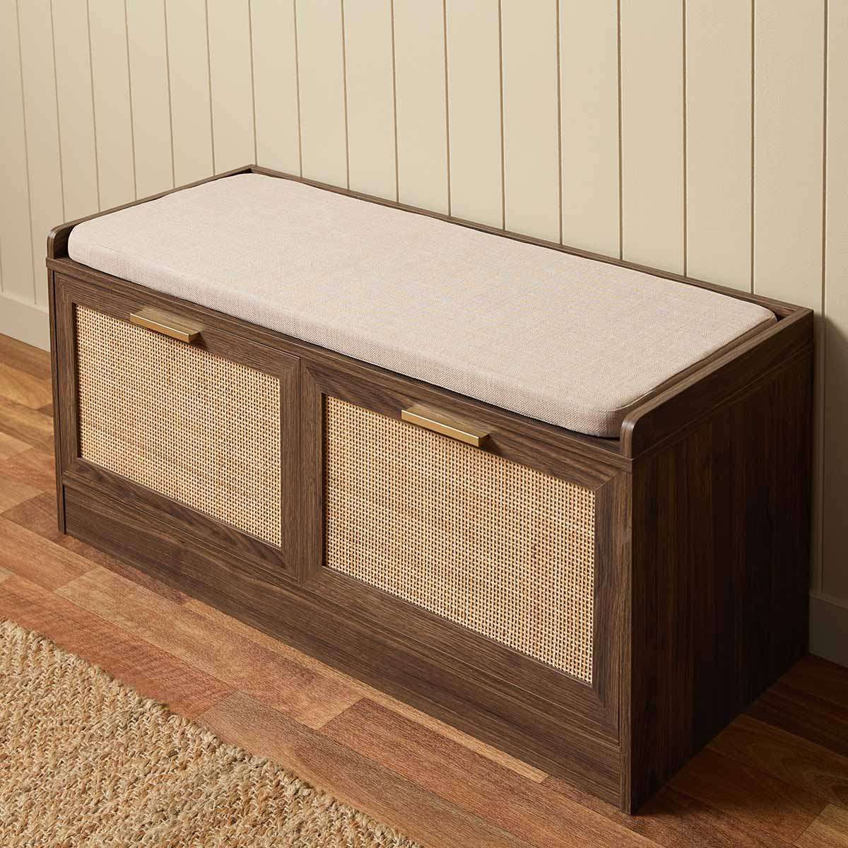 Noosa Rattan Storage Bench Seat - Walnut - Mocka New Zealand