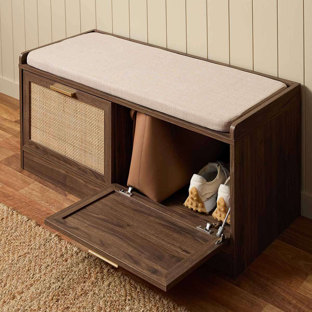 Noosa Rattan Storage Bench Seat - Walnut - Mocka New Zealand