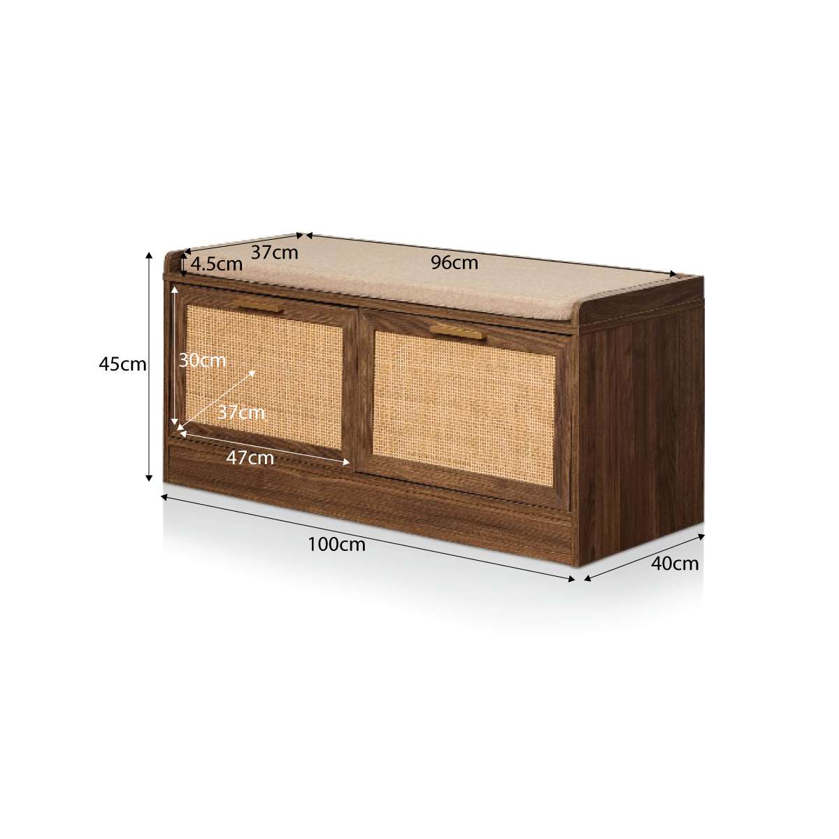 Noosa Rattan Storage Bench Seat - Walnut - Mocka New Zealand