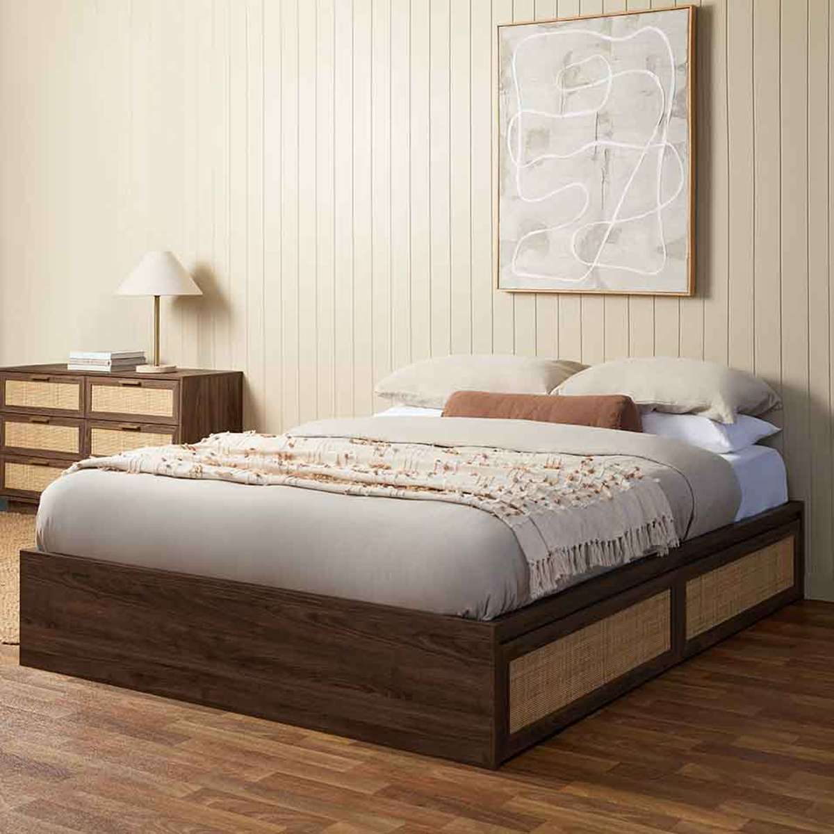 Noosa Rattan Queen Bed Base and Bamboo Queen Mattress Bundle - Mocka New Zealand