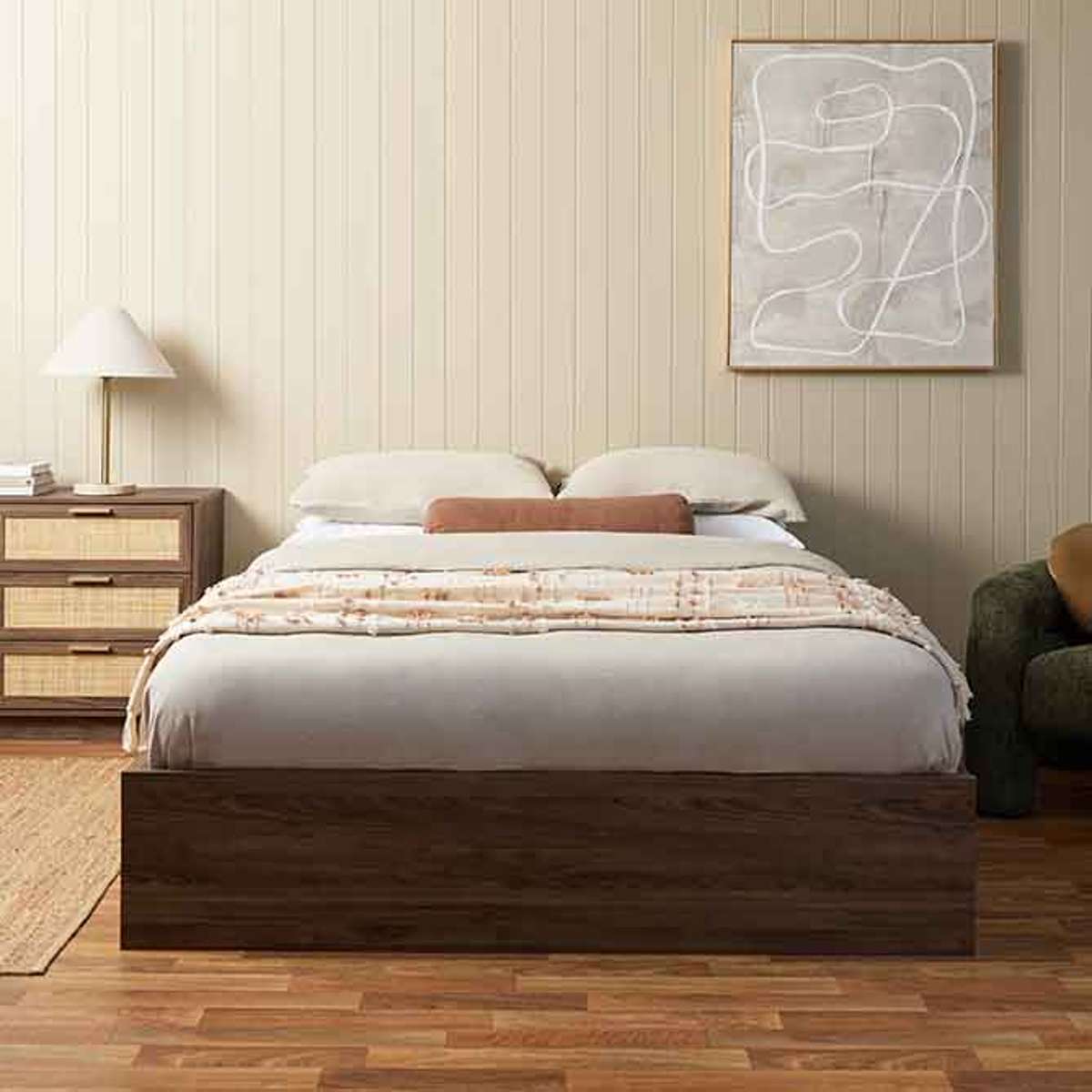 Noosa Rattan Queen Storage Bed Base - Walnut - Mocka New Zealand