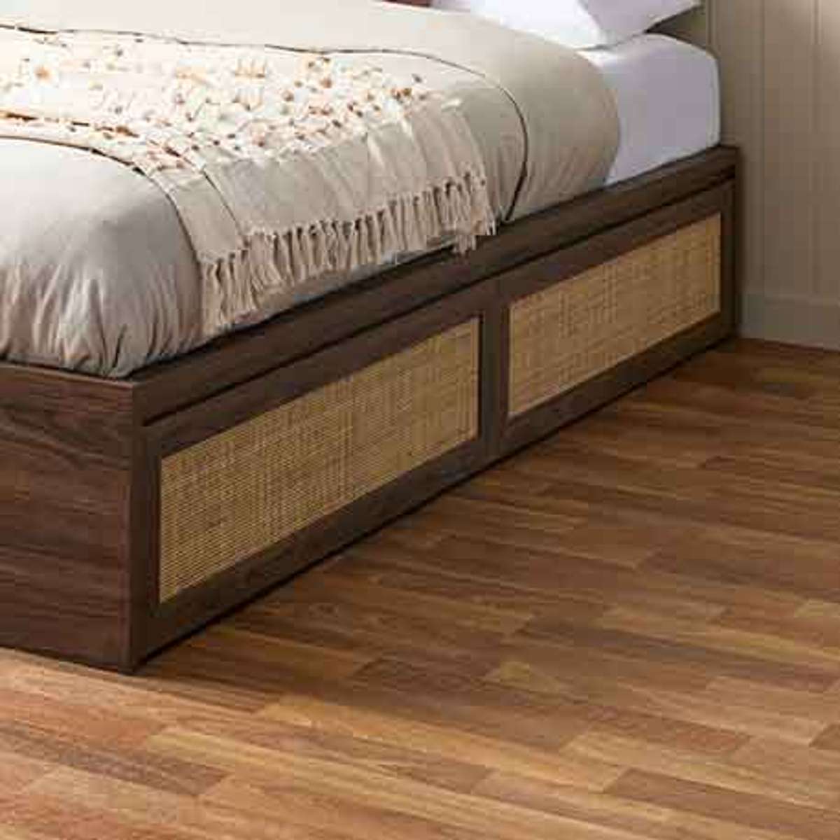 Noosa Rattan Queen Storage Bed Base - Walnut - Mocka New Zealand