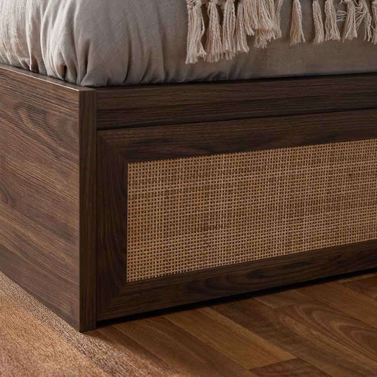 Noosa Rattan Queen Storage Bed Base - Walnut - Mocka New Zealand