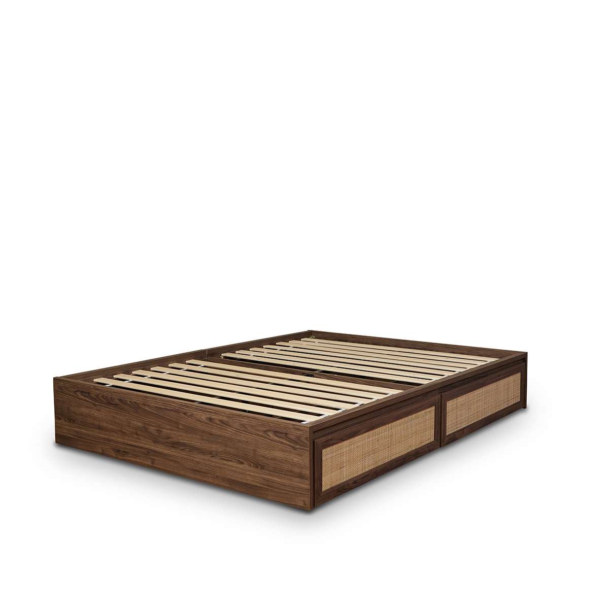 Noosa Rattan Queen Storage Bed Base - Walnut - Mocka New Zealand
