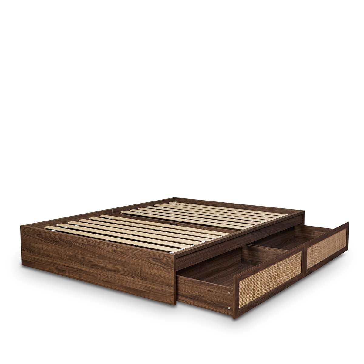 Noosa Rattan Queen Storage Bed Base - Walnut - Mocka New Zealand