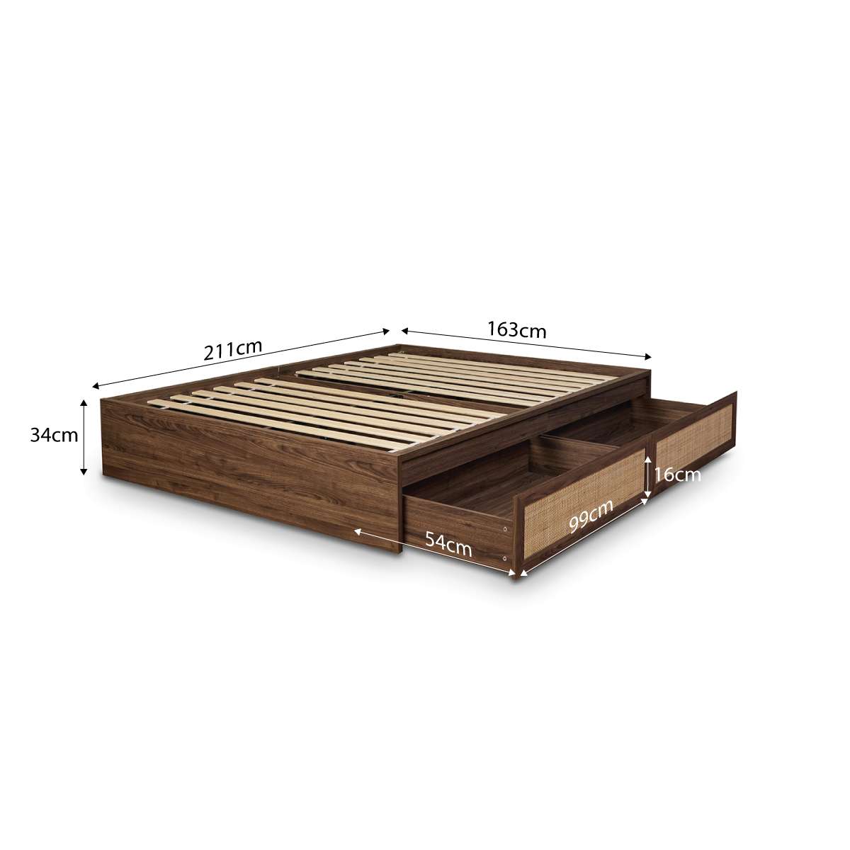 Noosa Rattan Queen Storage Bed Base - Walnut - Mocka New Zealand