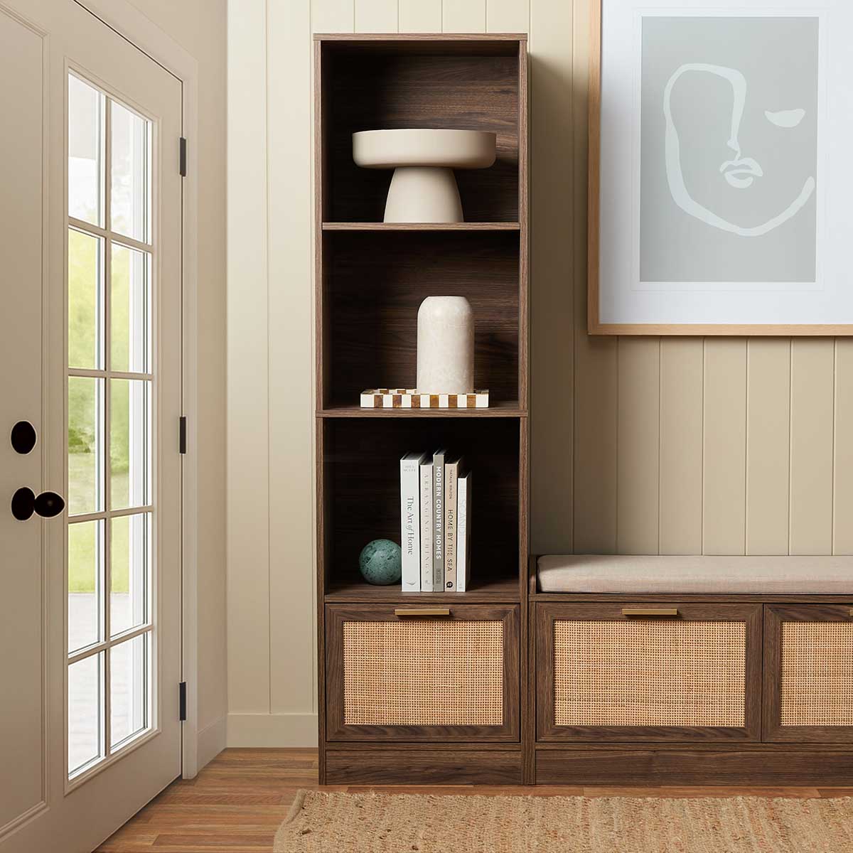 Noosa Rattan Slim Bookcase – Walnut by Mocka