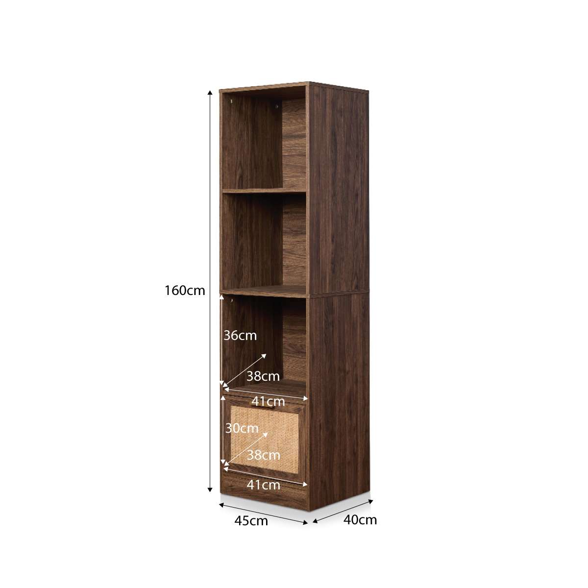 Noosa Rattan Slim Bookcase – Walnut by Mocka