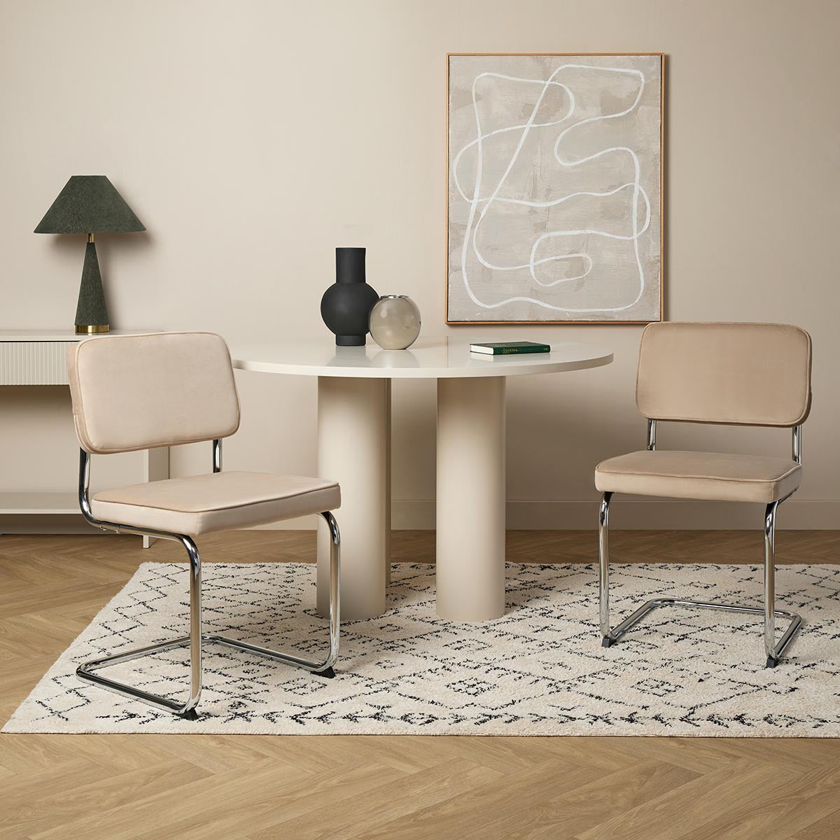 Marcel Chrome Dining Chair - Set of Two - Mushroom - Mocka New Zealand