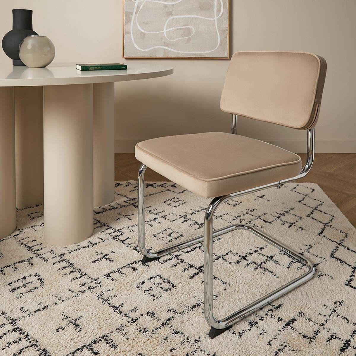Marcel Chrome Dining Chair - Set of Two - Mushroom - Mocka New Zealand