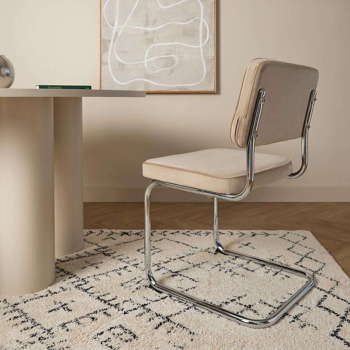 Marcel Chrome Dining Chair - Set of Two - Mushroom - Mocka New Zealand