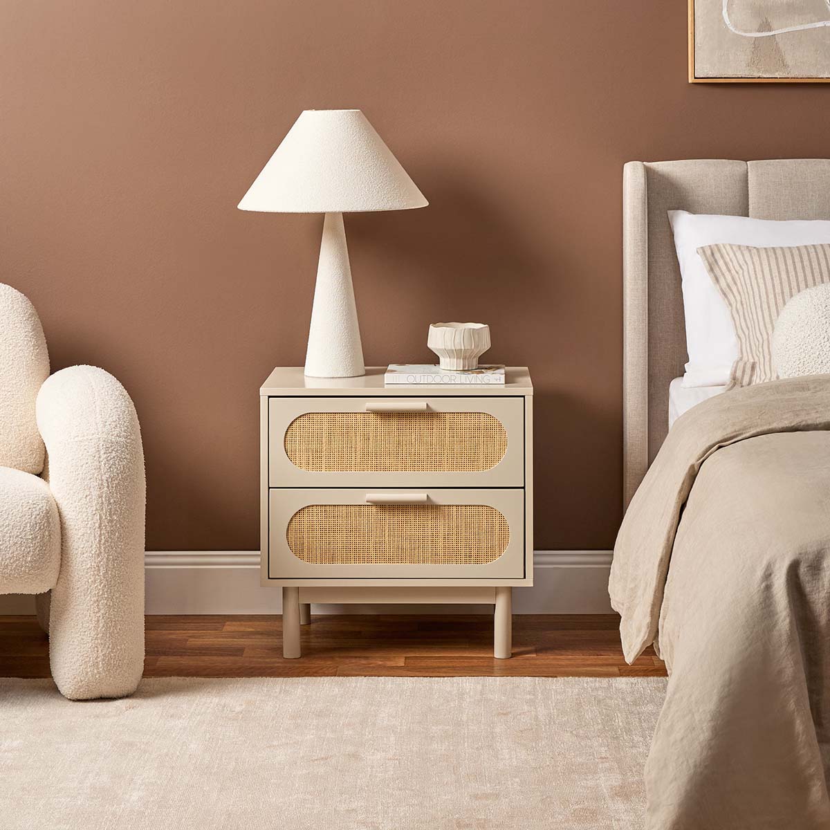 Canyon Two Drawer Bedside Table - Beige/Natural - Mocka New Zealand