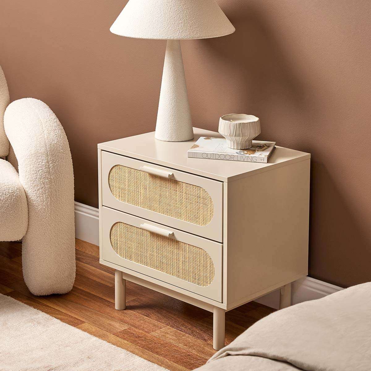 Canyon Two Drawer Bedside Table - Beige/Natural - Mocka New Zealand