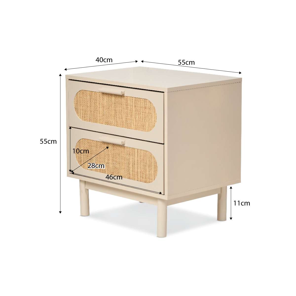 Canyon Two Drawer Bedside Table - Beige/Natural - Mocka New Zealand
