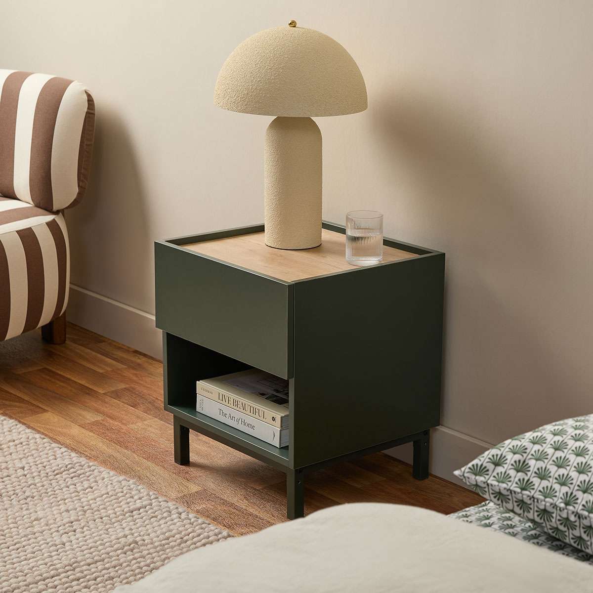 Murphy Bedside Table - Green/Natural - Mocka New Zealand