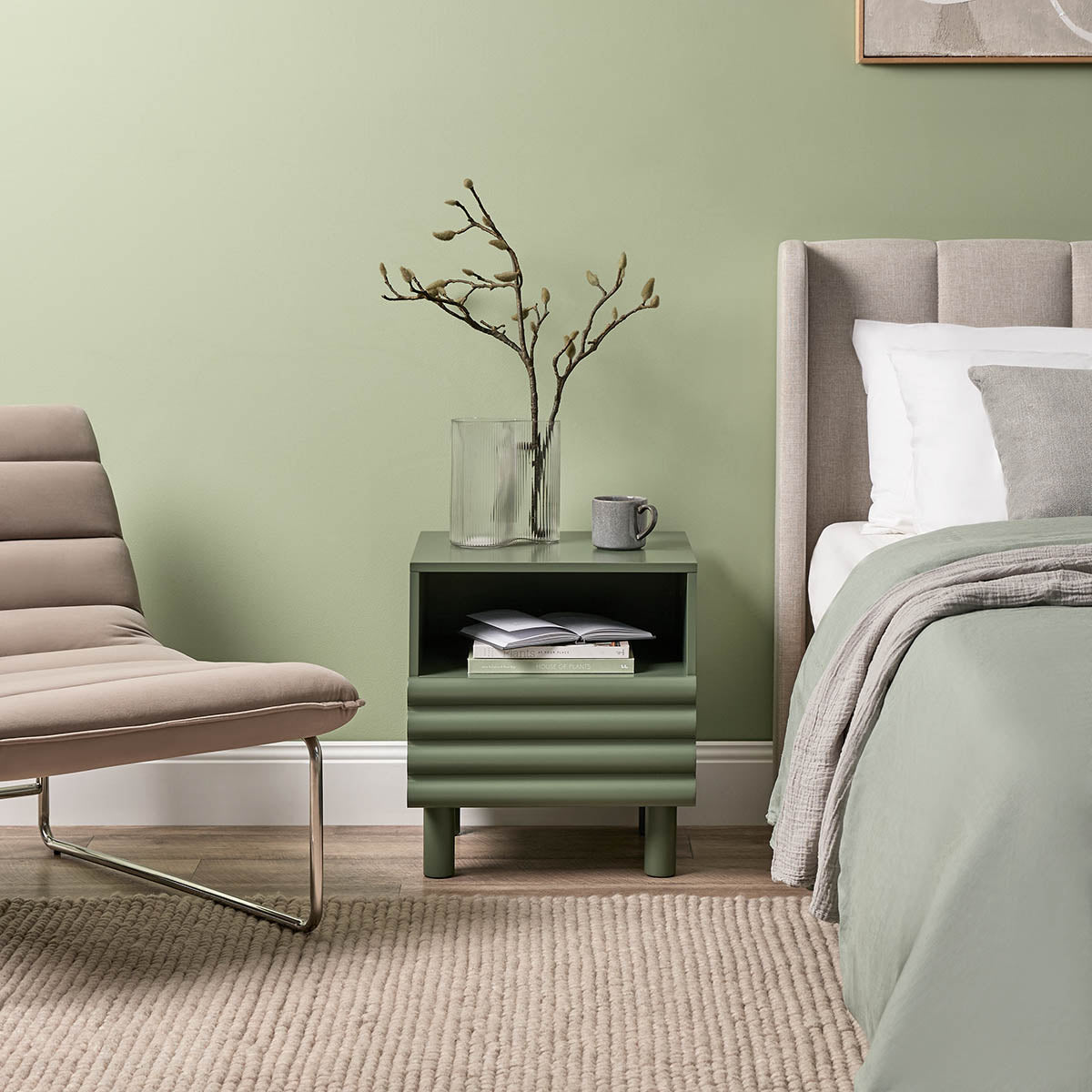 Theodore Ribbed Bedside Table - Green - Mocka New Zealand