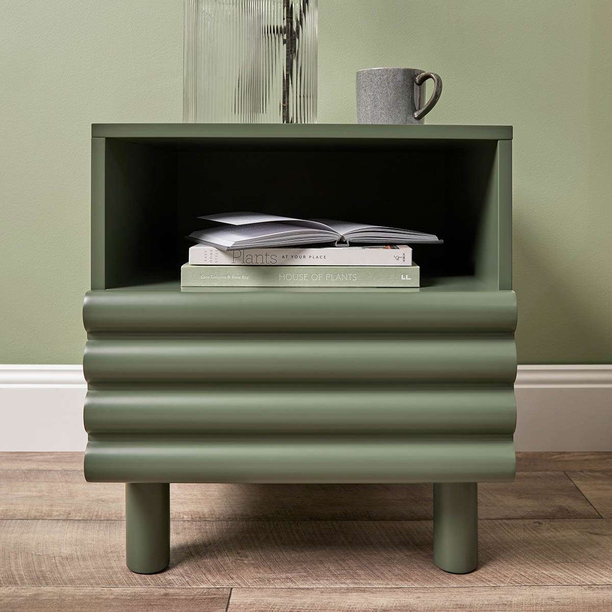 Theodore Ribbed Bedside Table - Green - Mocka New Zealand