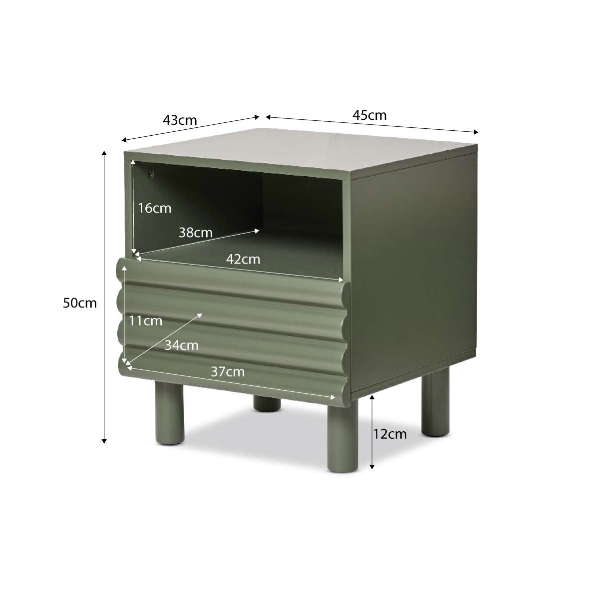 Theodore Ribbed Bedside Table - Green - Mocka New Zealand