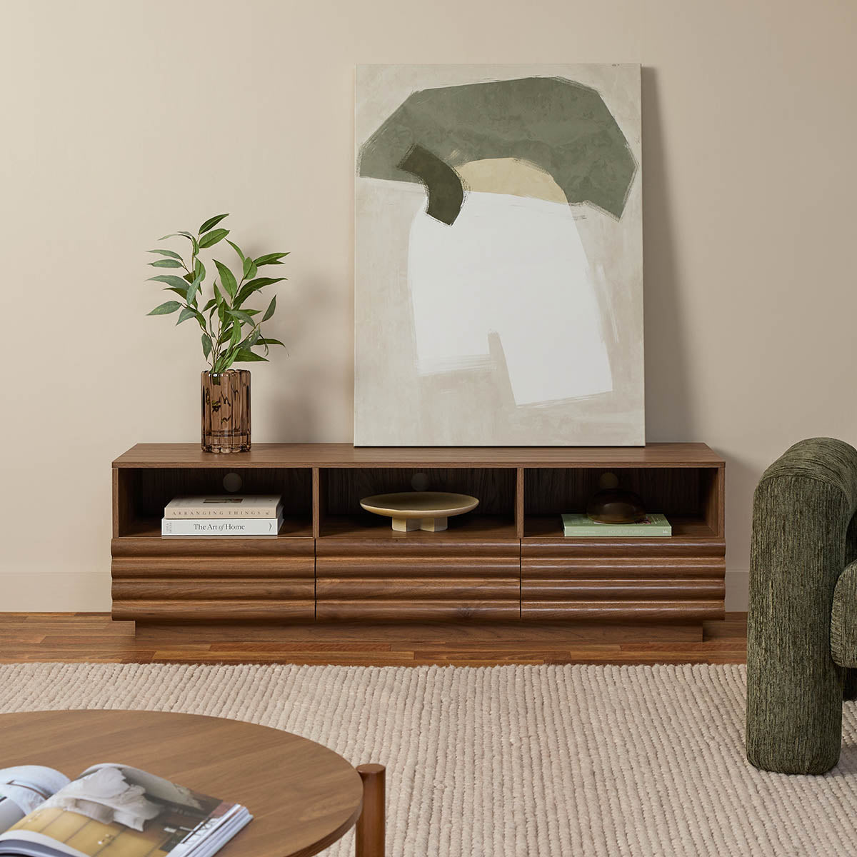 Theodore Ribbed Entertainment Unit - Walnut - Mocka New Zealand