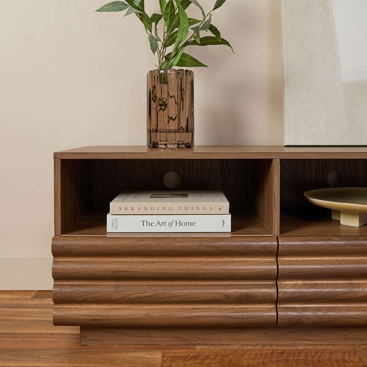 Theodore Ribbed Entertainment Unit - Walnut - Mocka New Zealand