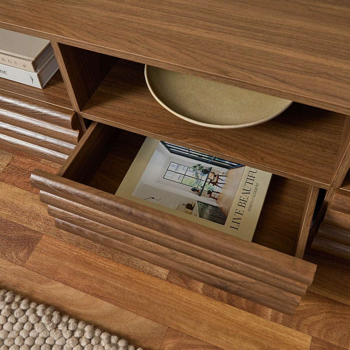 Theodore Ribbed Entertainment Unit - Walnut - Mocka New Zealand