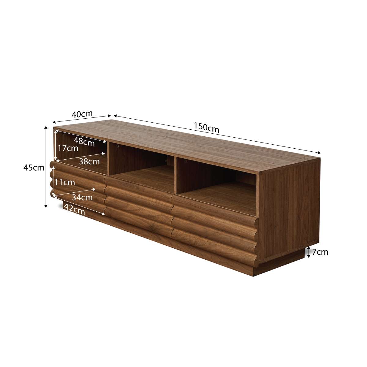 Theodore Ribbed Entertainment Unit - Walnut - Mocka New Zealand