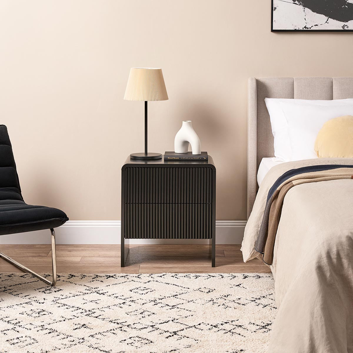 Majorca Bedside Table - Black - Mocka New Zealand