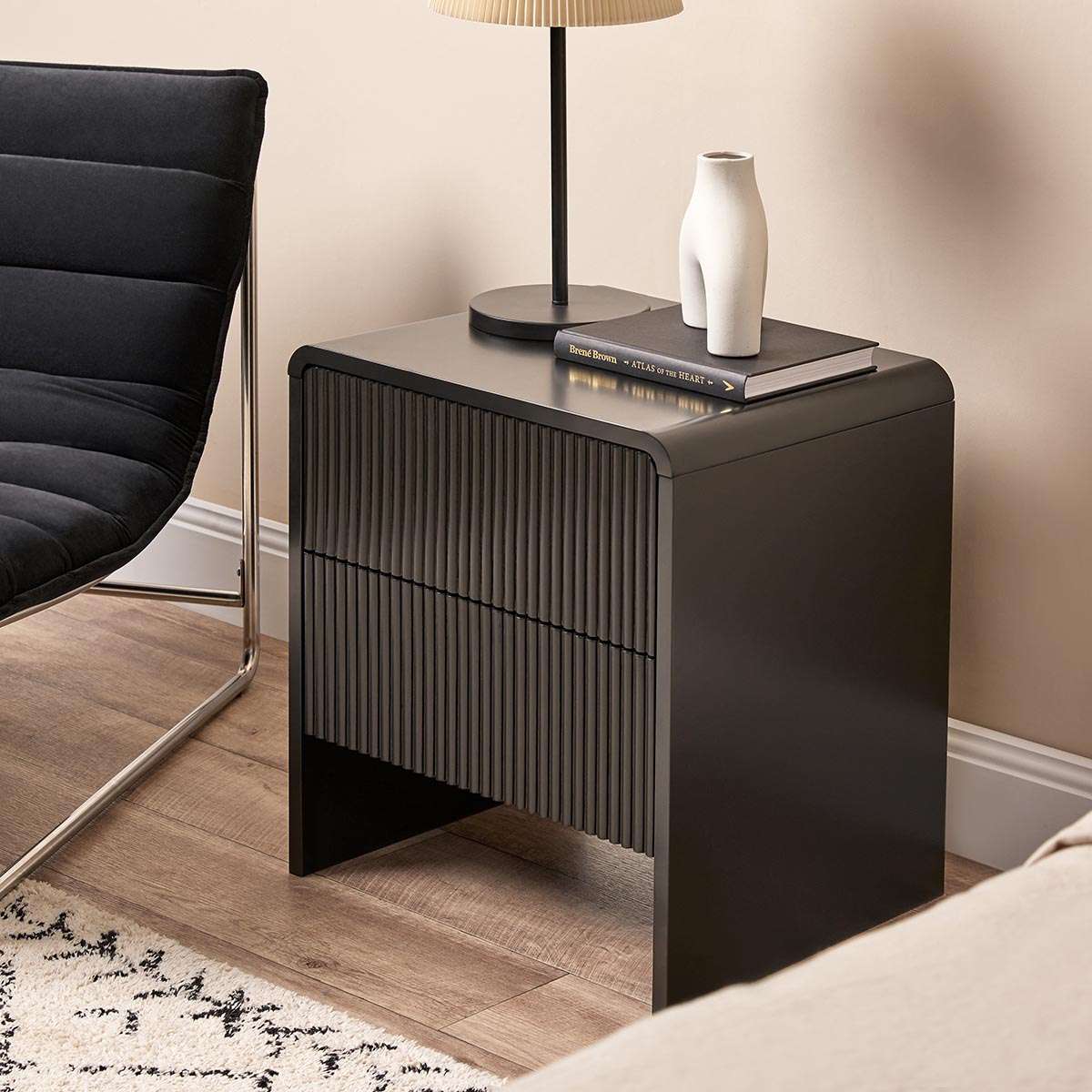 Majorca Bedside Table - Black - Mocka New Zealand