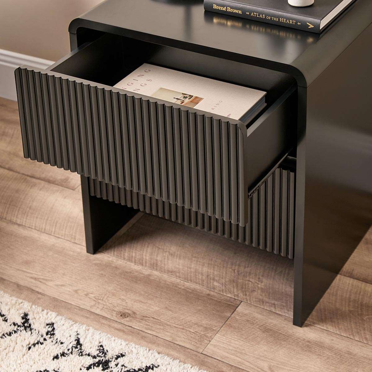 Majorca Bedside Table - Black - Mocka New Zealand