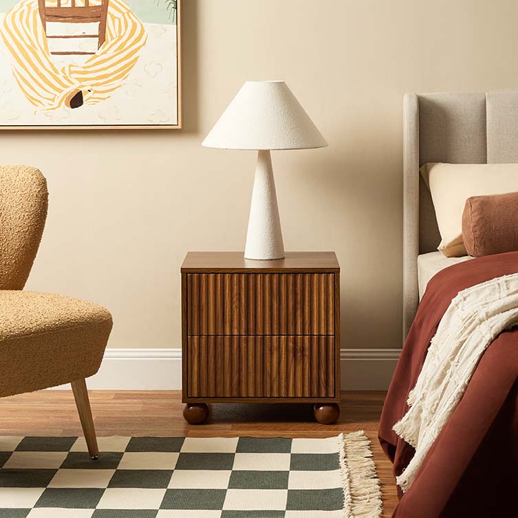 Deven Ball Feet Bedside Table - Walnut - Mocka New Zealand