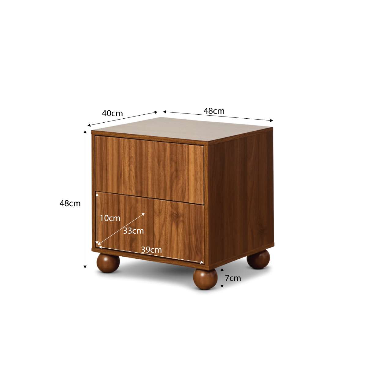 Deven Ball Feet Bedside Table - Walnut - Mocka New Zealand