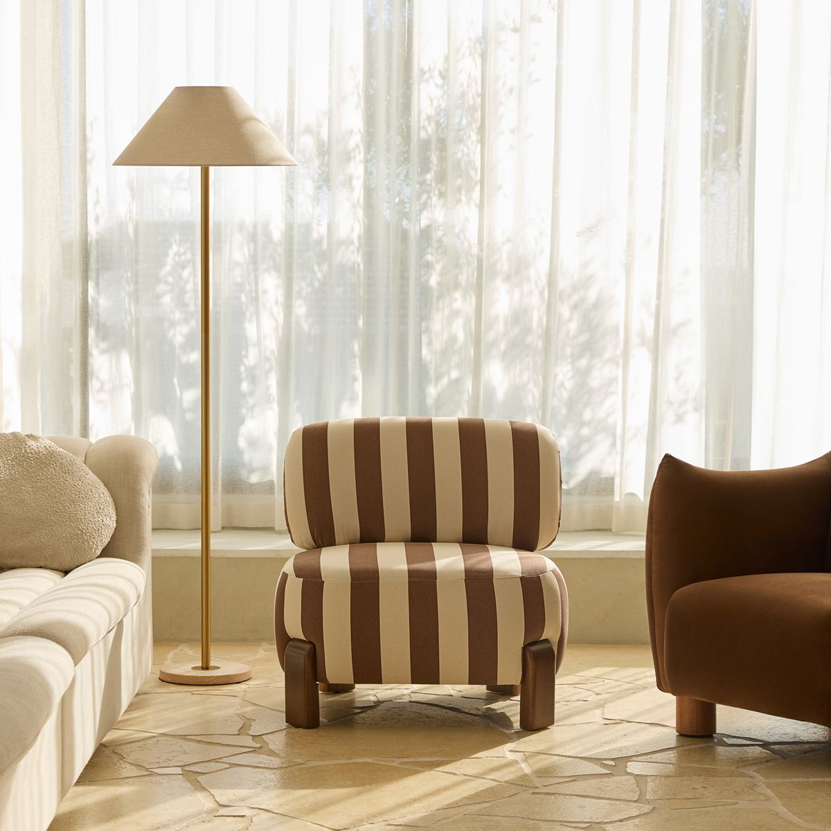 Ted Stripe Occasional Chair - Cream/Chocolate - Mocka New Zealand