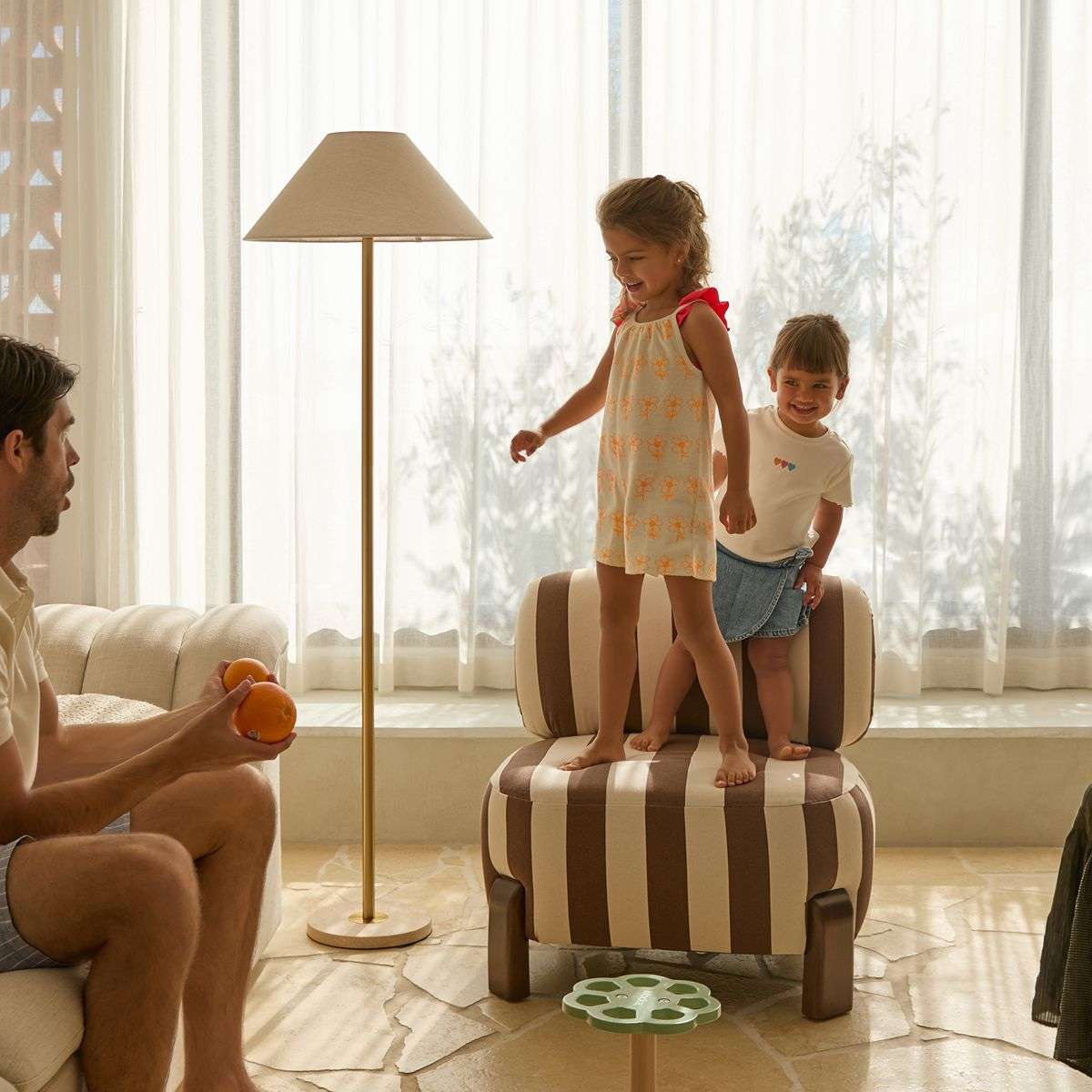 Ted Stripe Occasional Chair - Cream/Chocolate - Mocka New Zealand