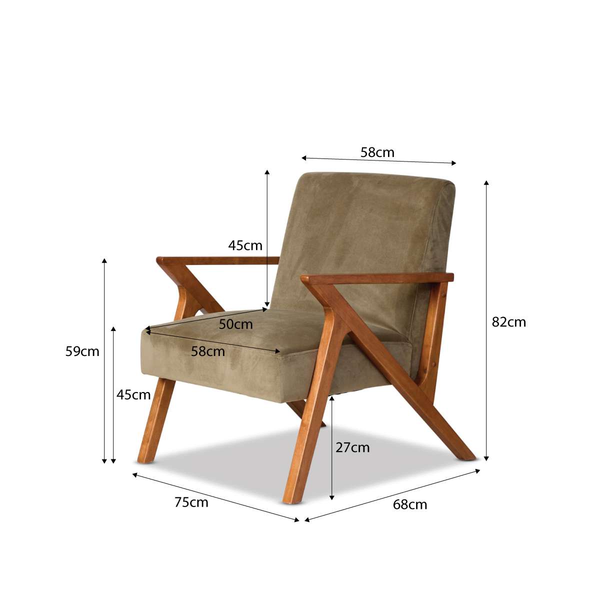 Ray Velvet Occasional Chair - Sage/Walnut - Mocka New Zealand