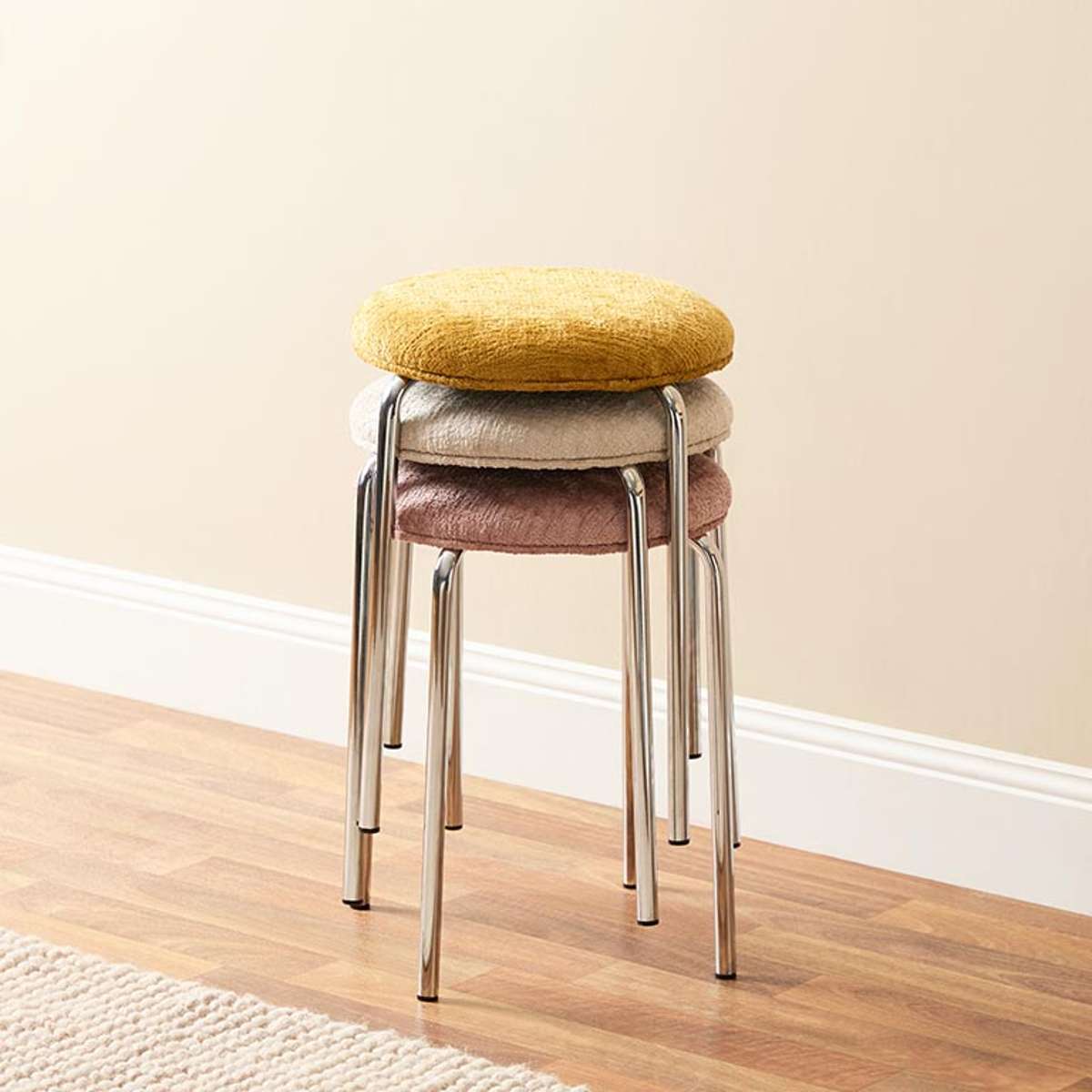 Vivi Chrome Stool - Mustard Chenille - Mocka New Zealand