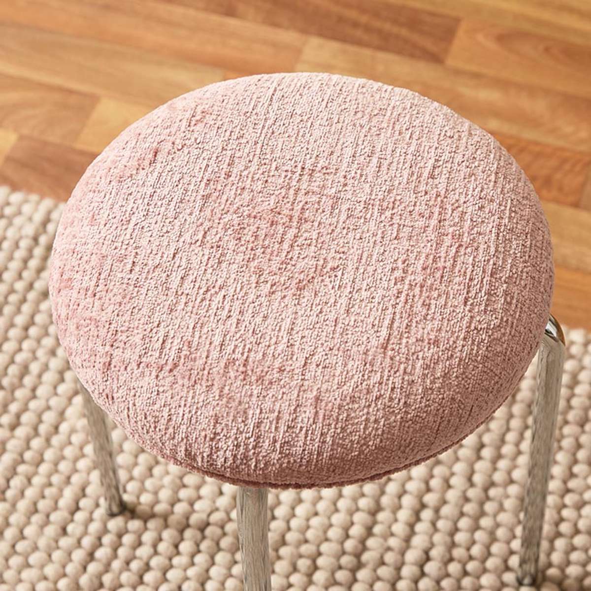 Vivi Chrome Stool - Pink Chenille - Mocka New Zealand
