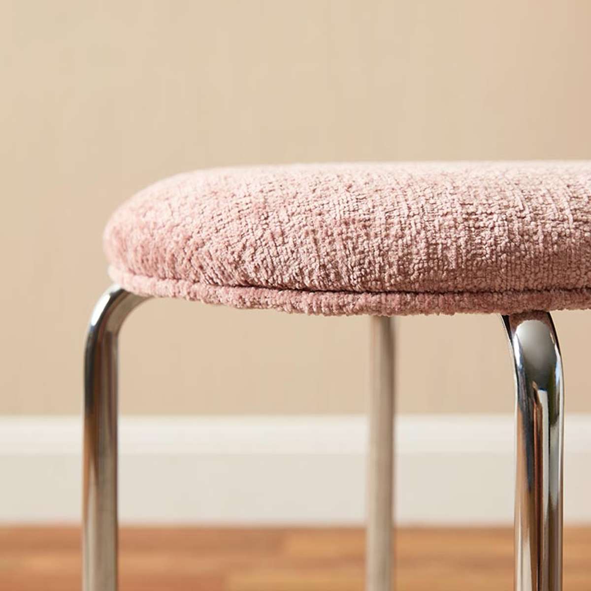 Vivi Chrome Stool - Pink Chenille